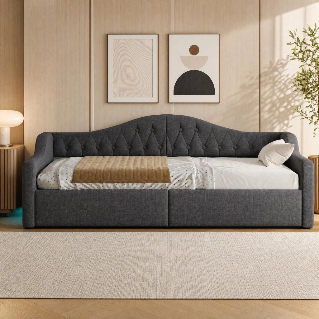 LETTO Giorno 90x200 cm Grigio con LED e contenitore