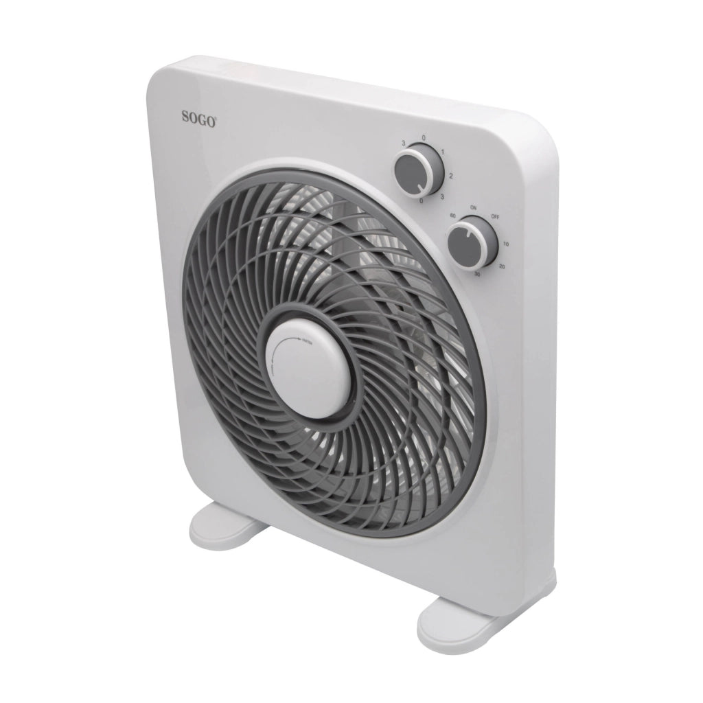 Ventilatore box da tavolo 25cm, 5 pale, 3 velocità, timer 1 ora, griglia orientabile multidirezionale 45W - SOGO