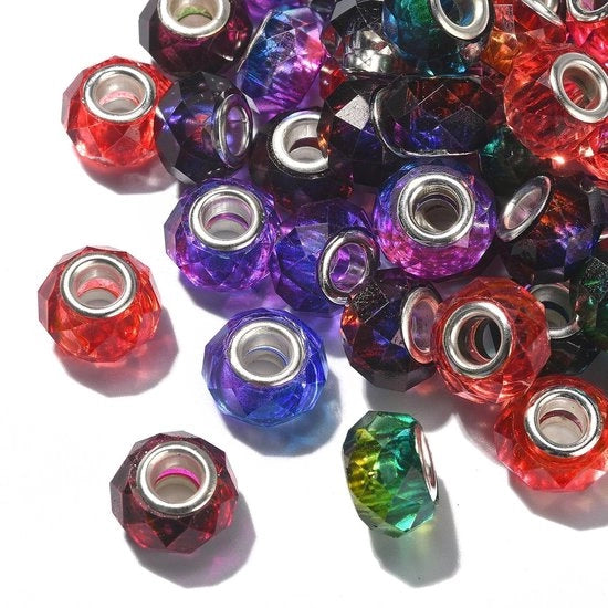 Set di perle 100 pezzi - Perle europee lucidate - Foro grande 5 mm - Imitazione cristallo - Leggero e duraturo - Per la creazione di gioielli - Perle per la confezione