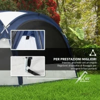 Tenda da Campeggio 4-5 Posti con 4 Porte a Cerniera, Zanzariera e Gancio, 350x350x230cm, Bianca e Blu