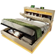 Letti contenitori 140x190 cm con LED e ricarica; lino; beige (Senza materasso)
