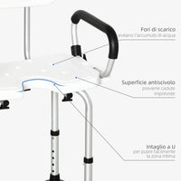 Sedia per Doccia con Braccioli 54x52x70-82 cm in Lega di Alluminio e HDPE Bianco