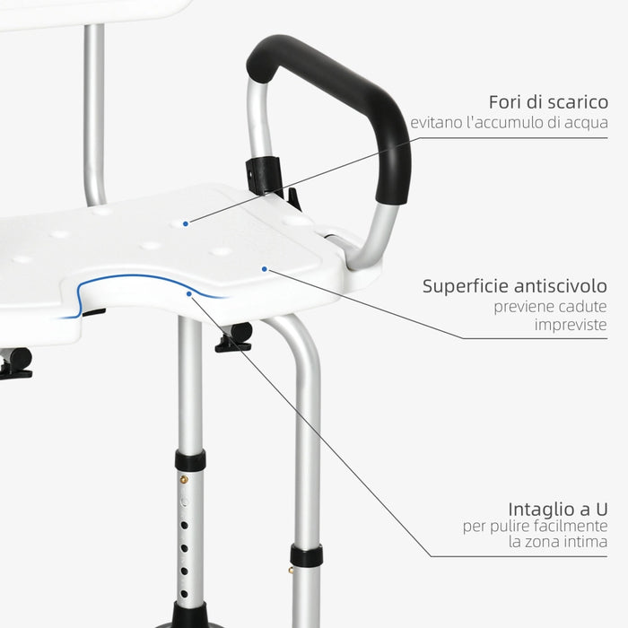 Sedia per Doccia con Braccioli 54x52x70-82 cm in Lega di Alluminio e HDPE Bianco
