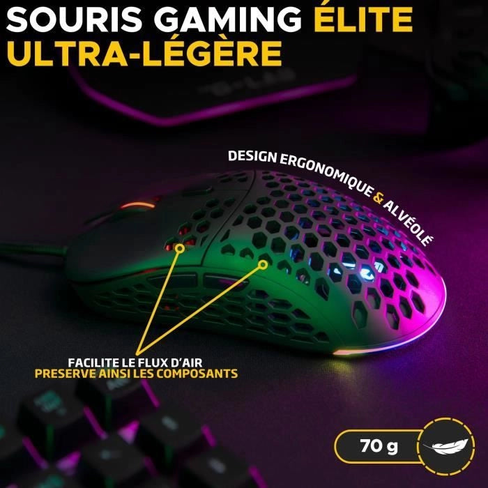 Mouse da gioco cablato - The G-Lab - KULT-OXYGEN - RGB - 12800 DPI - Nero