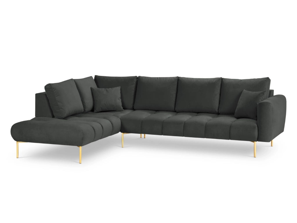 Cosmopolitan Design - Divano angolare sinistro "Hastings" 5 posti in velluto grigio scuro 