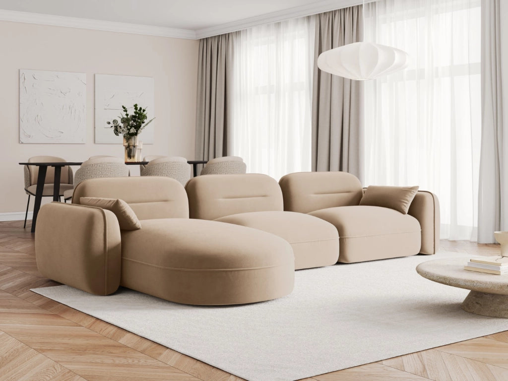 Cosmopolitan Design - Divano angolare modulare sinistro "Sydney" 4 posti in velluto sabbia 