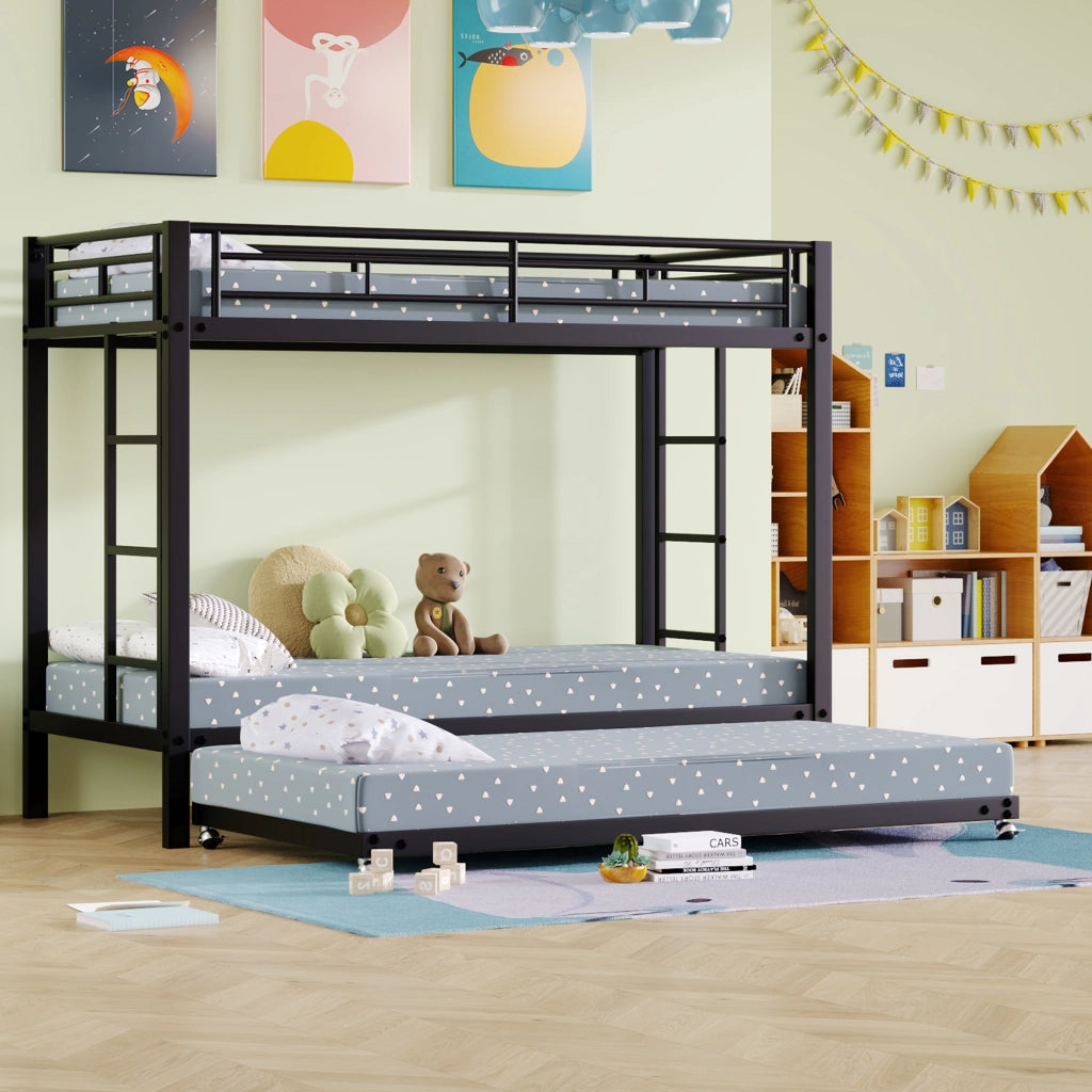 Letto a castello con letto estraibile metallo nero 90x200 cm