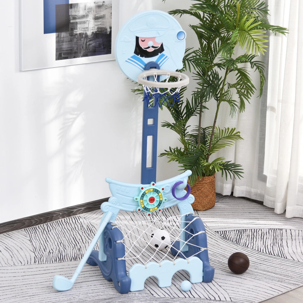 Centro Attivita' Multisportivo per Bambini con Supporto Regolabile ¨C zephmum ¨C 58x56x154 cm Blu
