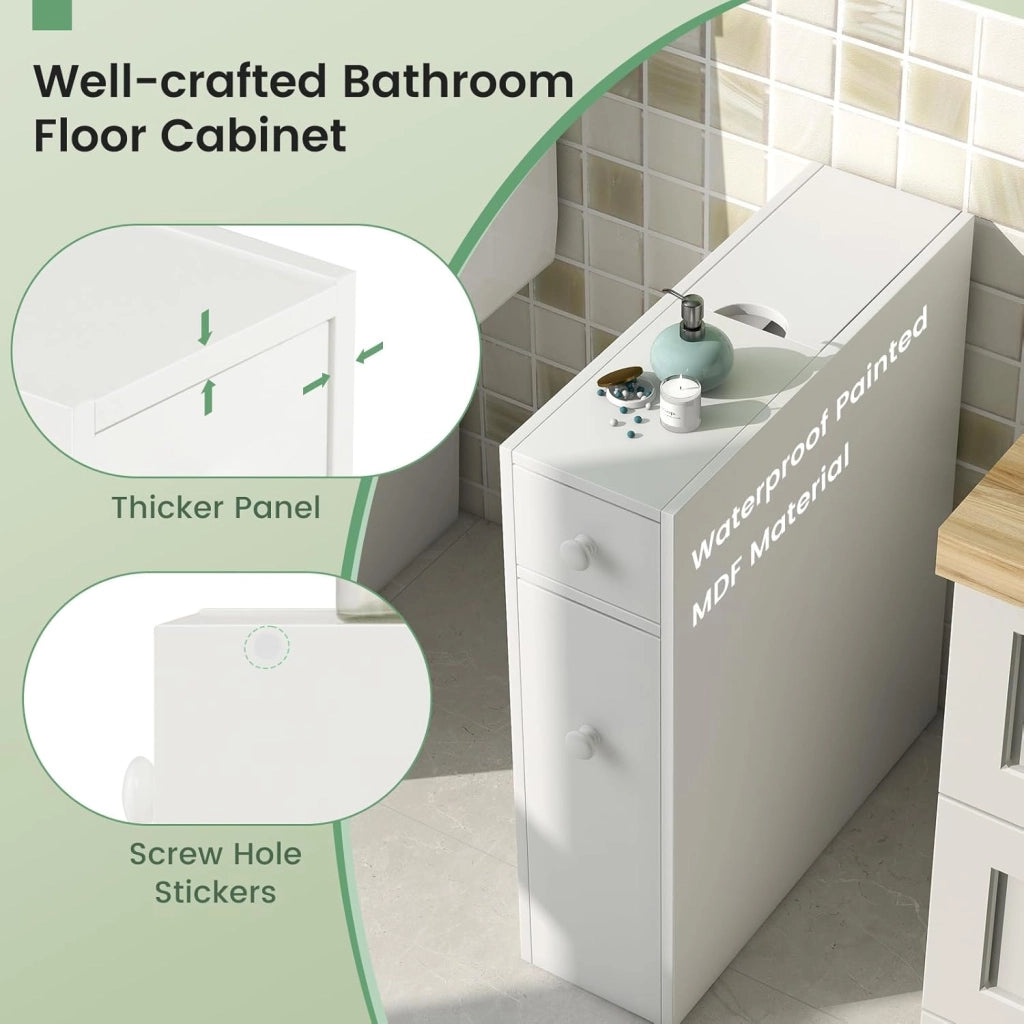 Mobile portaoggetti stretto con 2 cassetti, armadio salvaspazio ideale per spazio di ripostiglio, colonna del bagno, cucina, ufficio, WC, 48 x 16 x 58 cm (bianco)