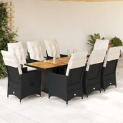 Set da Pranzo da Giardino 9 pz con Cuscini Nero in Polyrattan 3276690