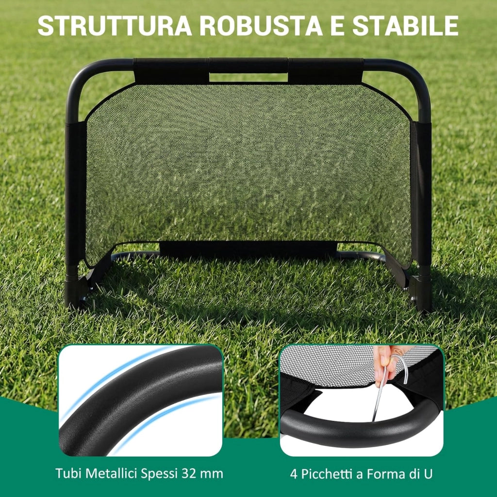 Porta da Calcio Pieghevole, Mini Rete da Calcio per Bambini con Tubo in Metallo e 4 Picchetti, Kit da Allenamento per Bambini 6+ Anni, per Parco, Spiaggia e Cameretta, 91 x 62 x 62 cm