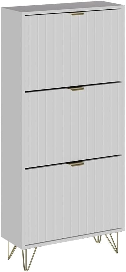Armadio per le scarpe Helge, Bianco, 60 x 128.5 cm 3 scomparti, per la conservazione e l’organizzazione delle scarpe nell’ingresso