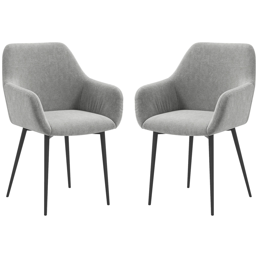 Set 2 Sedie da Pranzo Nordiche Imbottite con Braccioli Ricurvi in Tessuto Effetto Velluto, 54x57x80 cm, Grigio Scuro