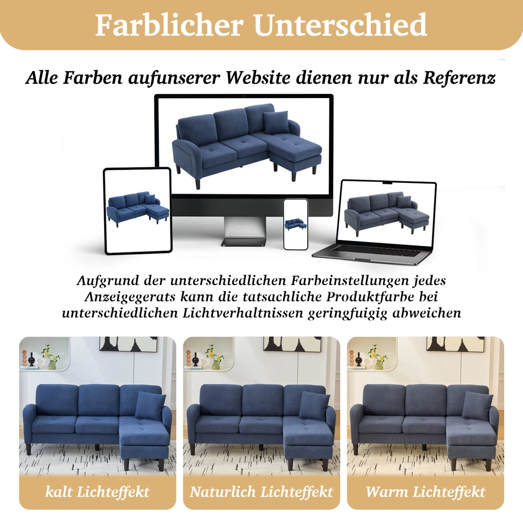 DIVANO angolare modulare 166x118x77 cm in cord Blu con chaise longue