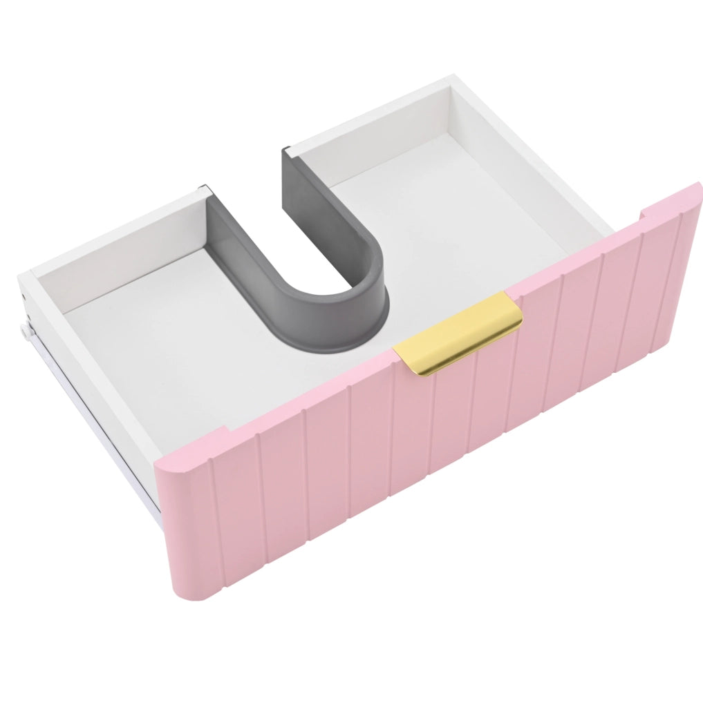 Mobiletto lavabo sospeso con lavandino in ceramica, doppio spazio, MDF, Rosa/Bianco