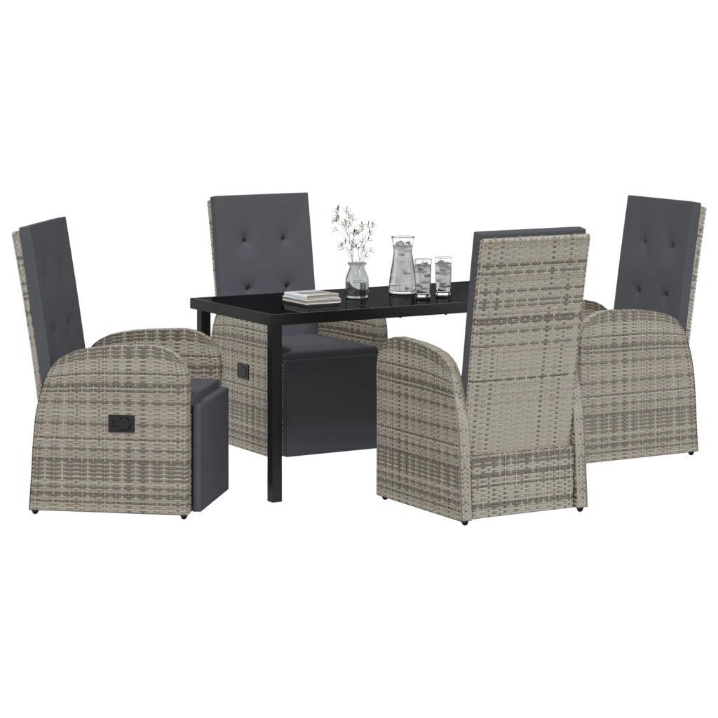 Set da pranzo da giardino 5 pezzi con cuscini grigi in polyrattan
