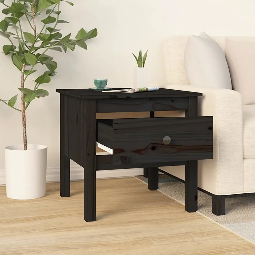 Tavolino-Tavolino da soggiorno-Tavolo Nero 50x50x49 cm Legno Massello di Pino