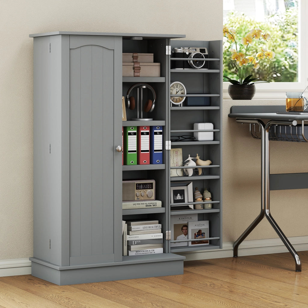 Armadio da Cucina con 5 Ripiani e 12 Porta Spezie ¨C Zephmum ¨C Grigio 60x30x104 cm