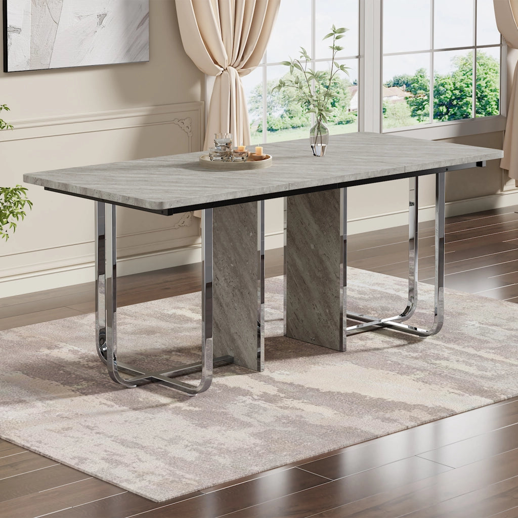 Tavolo da pranzo per 6-8 persone con gambe in metallo; Stile Moderno; in MDF e Metallo; 180×80×75 cm; Grigio