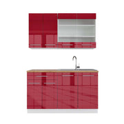 Cucina completa Fame-Line Bordeaux lucido/Bianco 140 cm, PL Rovere Vicco