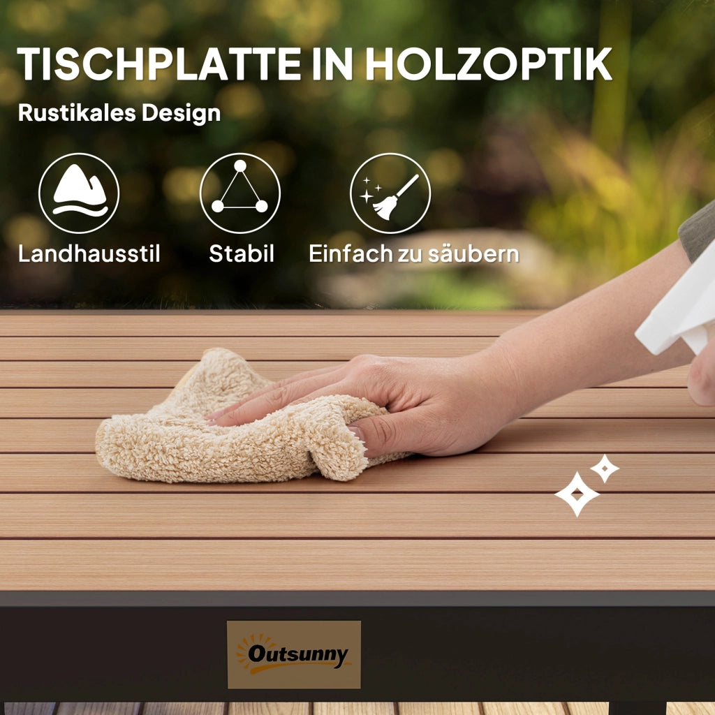 GARTENTISCH 78x78x74 cm in alluminio effetto legno, nero