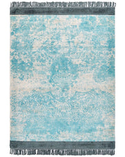 Tappeto vintage in viscosa con frange 140 x 200 cm blu e beige stile classico e retrò camera da letto soggiorno