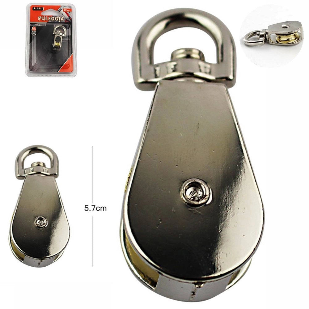 Trade Shop - Puleggia Per Filo Vela Barche Stendibiancheria Carrucola 25mm Con Gancio 360° -