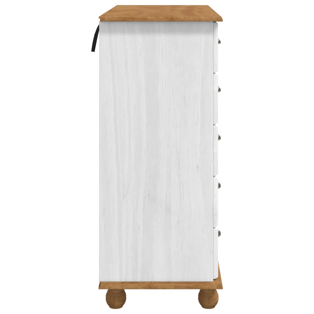 Cassettiera "ASKIM" Bianca 91x40x95,5 cm in Legno Massello di Pino