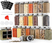 Scatole Quadrati per Erbe con Etichette 25 pezzi - Contenitori per Erbe 120 ml - Organizzatore per Erbe - Strumenti per la Dispersione - Penna per Etichette - Ciotola - Inerte al BPA - Scatole di Rifornimento per Erbe Scatole per Erbe con Etichette