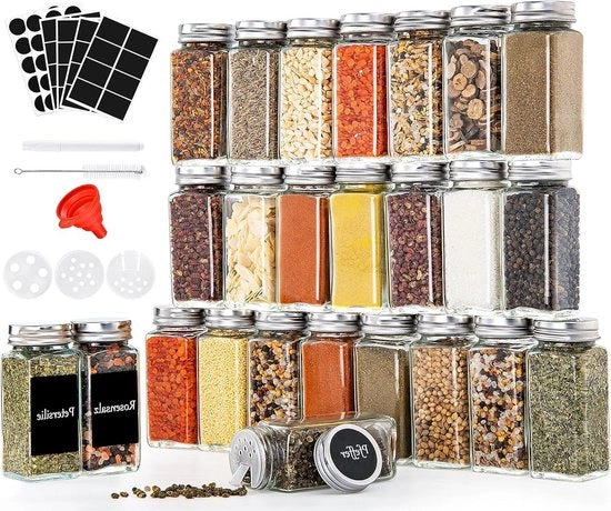 Scatole Quadrati per Erbe con Etichette 25 pezzi - Contenitori per Erbe 120 ml - Organizzatore per Erbe - Strumenti per la Dispersione - Penna per Etichette - Ciotola - Inerte al BPA - Scatole di Rifornimento per Erbe Scatole per Erbe con Etichette
