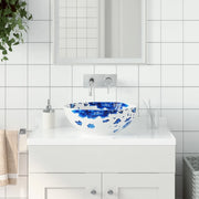 Lavabo da Appoggio Bianco e Blu Rotondo ?41x14 cm Ceramica