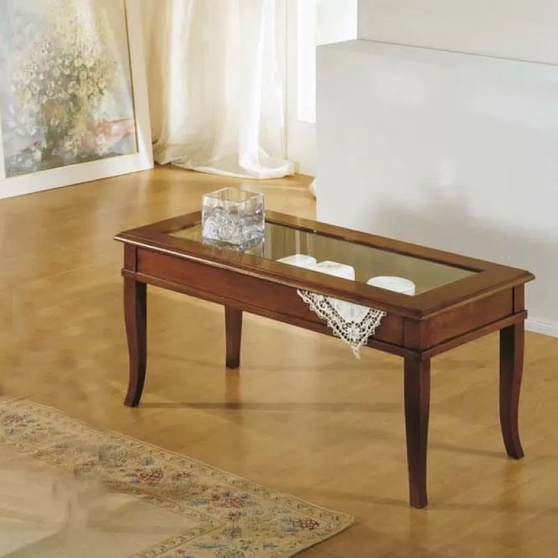 Tavolino bacheca ribalta piano vetro legno bassano 100x50x48 - Mobili 2G