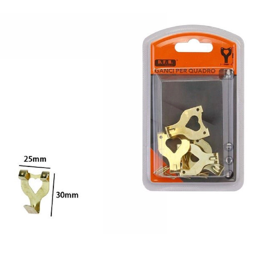 Trade Shop - Set 4 Ganci Dorati Per Quadri Quadro Cornici Appendere Parete Cuore 30x25mm 07526 -