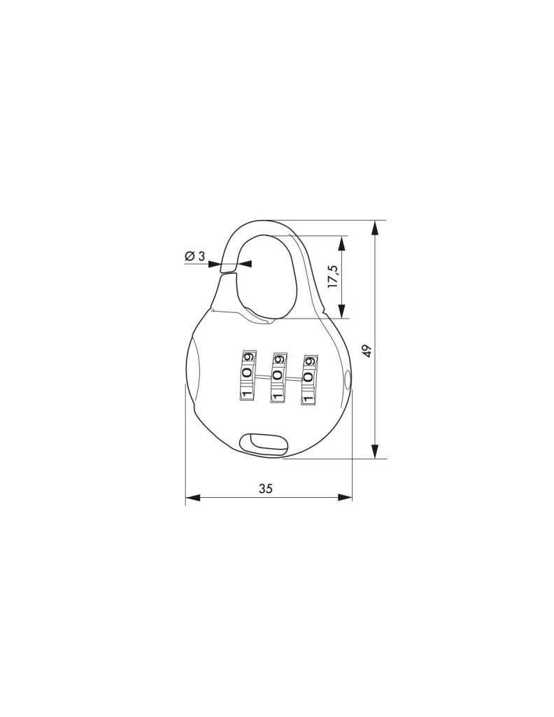 Lucchetto a combinazione Nomad Water Drop, 3 cifre, interno, arco in acciaio, 30 mm – THIRARD