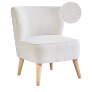 Poltrona Tessuto Boucle bianco sporco Rivestimento in gomma Gambe in legno Soggiorno senza braccioli