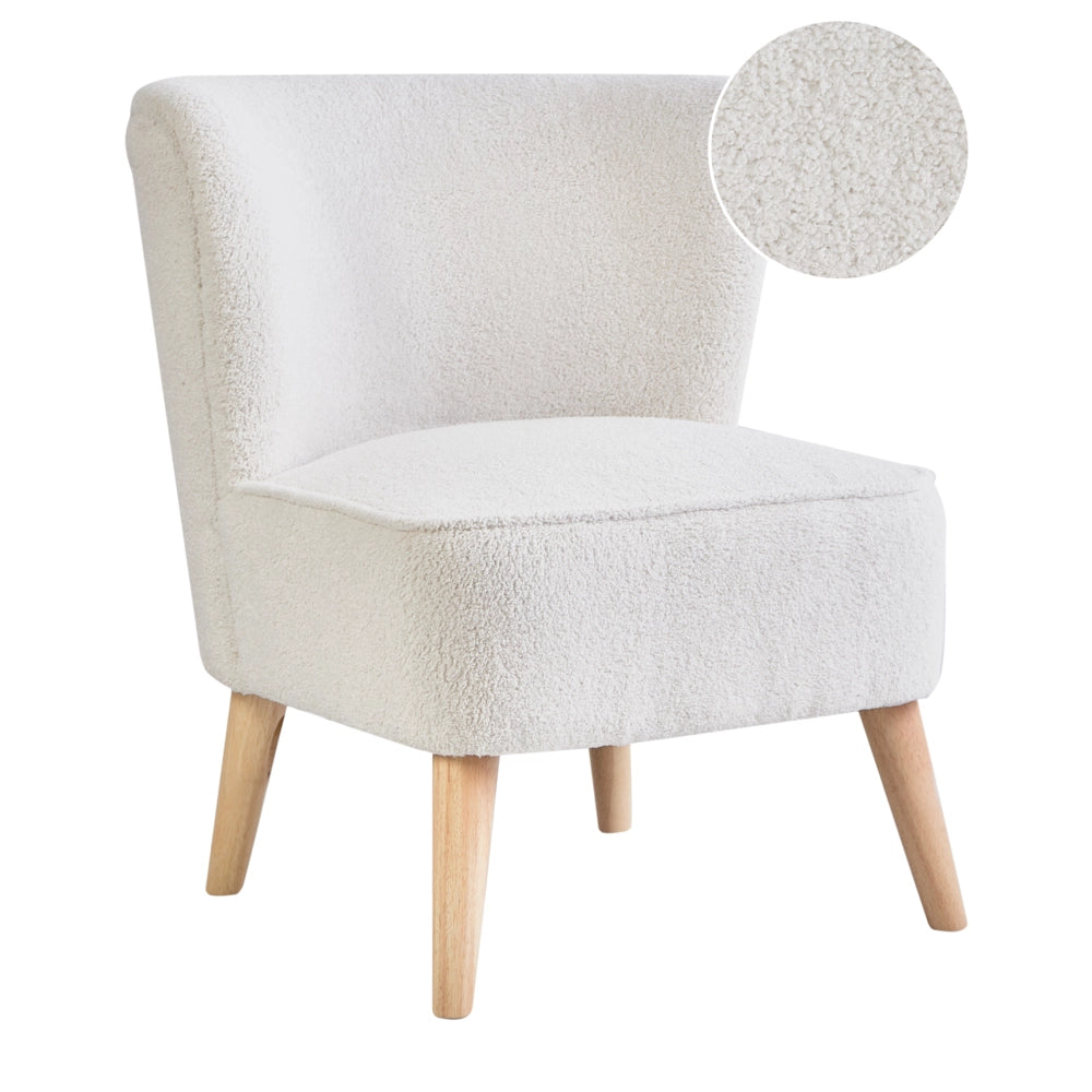 Poltrona Tessuto Boucle bianco sporco Rivestimento in gomma Gambe in legno Soggiorno senza braccioli
