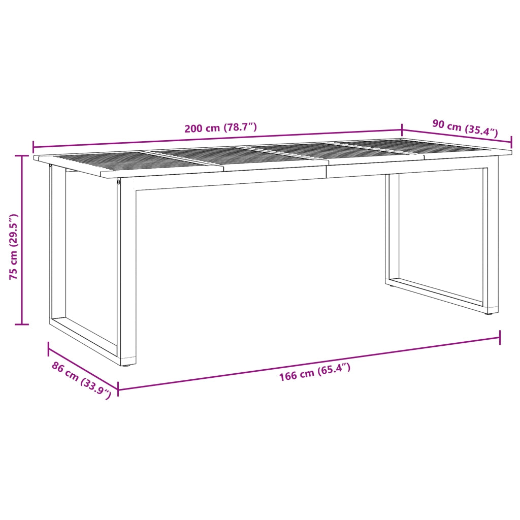 Tavolo da pranzo da esterno  Grigio 200x90x75 cm Acciaio e Legno Massello di Acacia