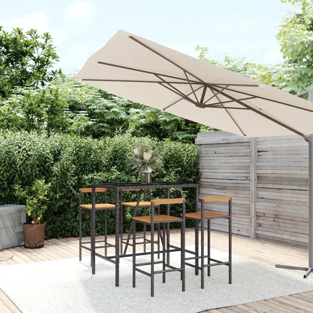 Set Bar Giardino 5 pz Nero Polyrattan e Legno Massello Acaciacod mxl 100686