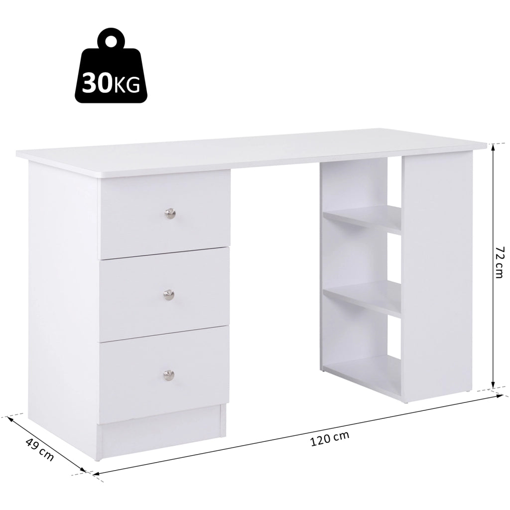 Scrivania computer con 3 cassetti e 2 ripiani ¨C Xylo ¨C bianco 120x49x72 cm
