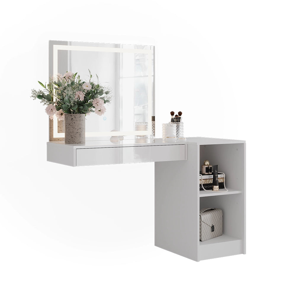 Vicco Tavolo da toeletta Bianco/bianco lucido 120 cm 3 parti