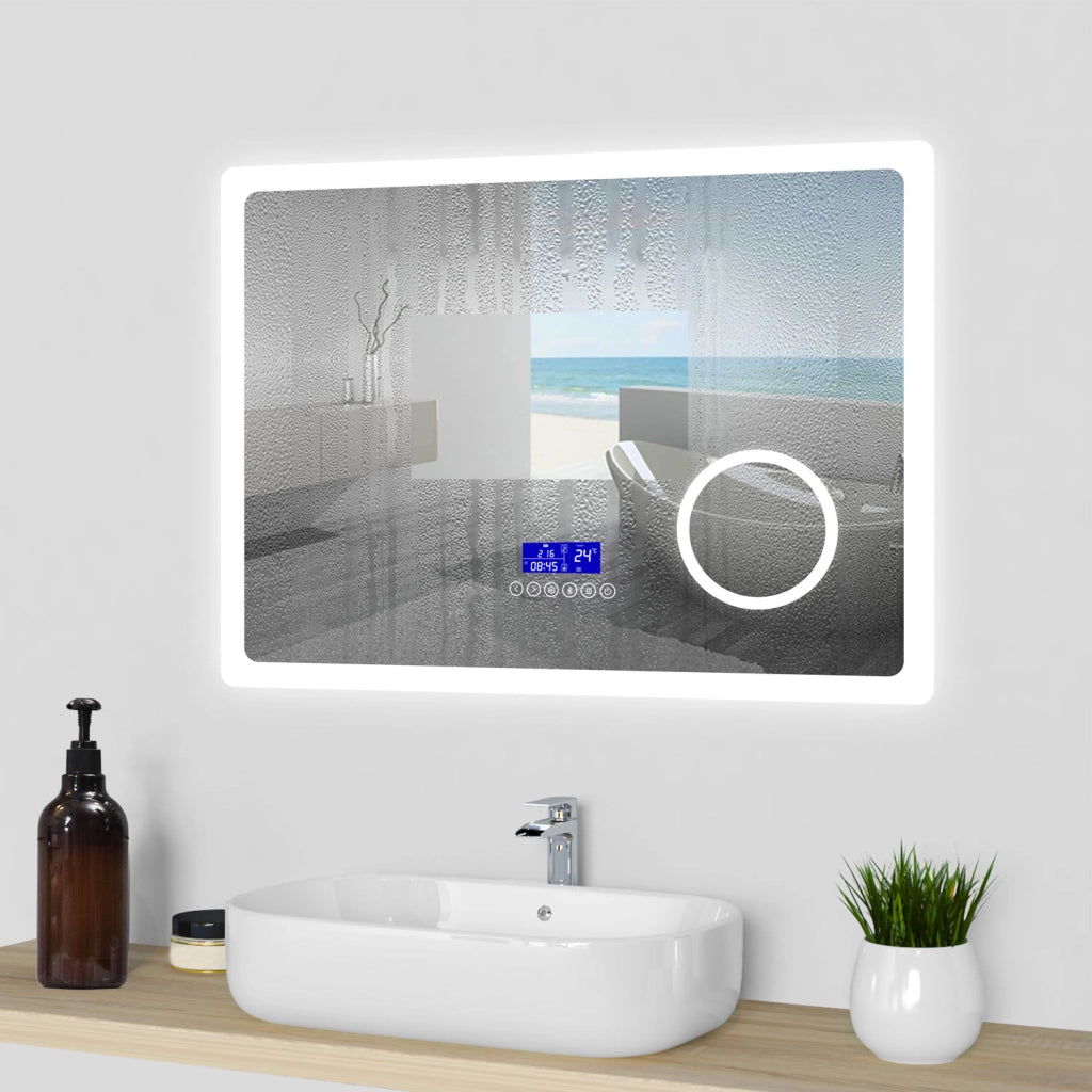 Aica Specchio da bagno bluetooth 80x60cm con antiappannamento + dimmerabile + 3 colori + ingrandimento 3X