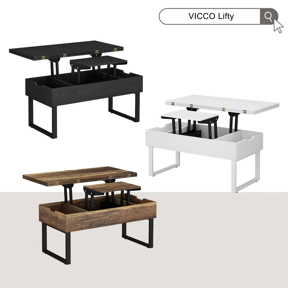 Vicco tavolino soggiorno Bianco 100 x 50 cm con funzione di sollevamento