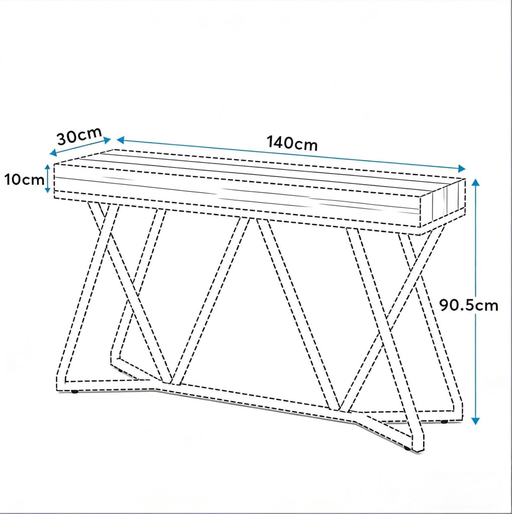Tavolo consolle 140 x 30 cm in MDF e metallo; nero e marrone rustico