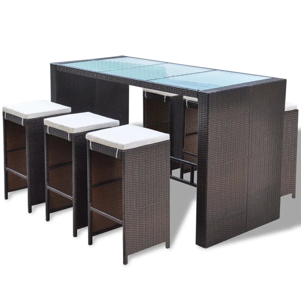 Set da Bar da Giardino 7 pz con Cuscini in Polyrattan Marrone 41836