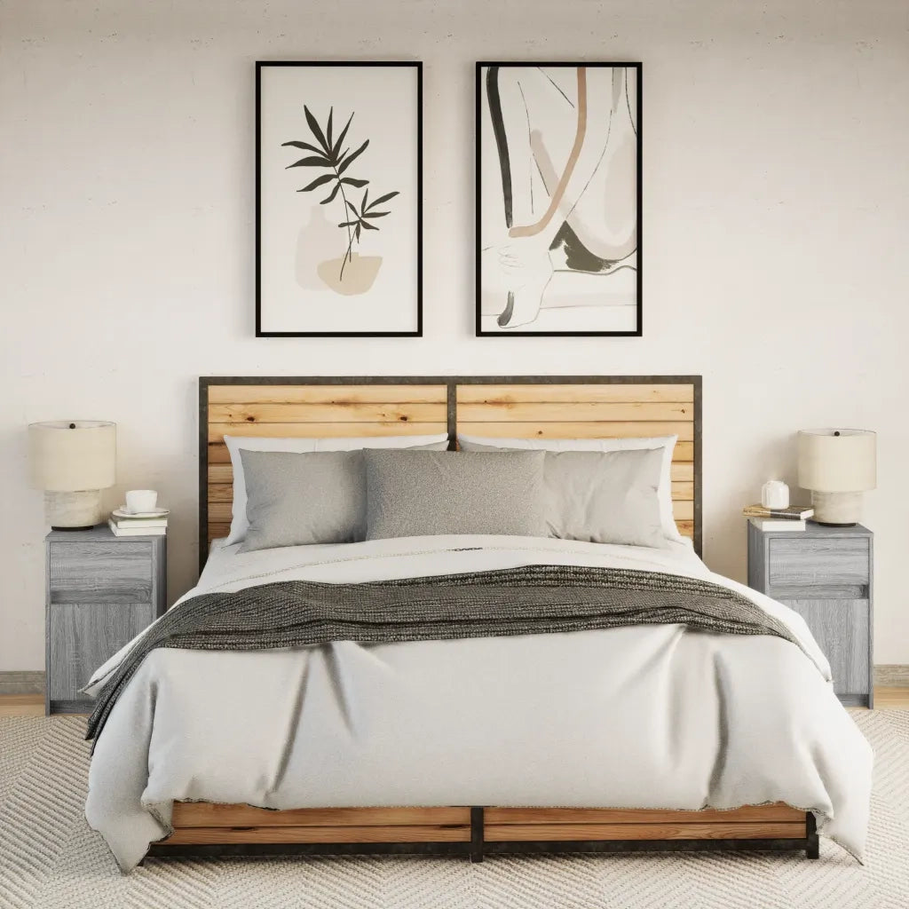 Comodini con Luci LED 2pz Grigio Sonoma in Legno Multistrato