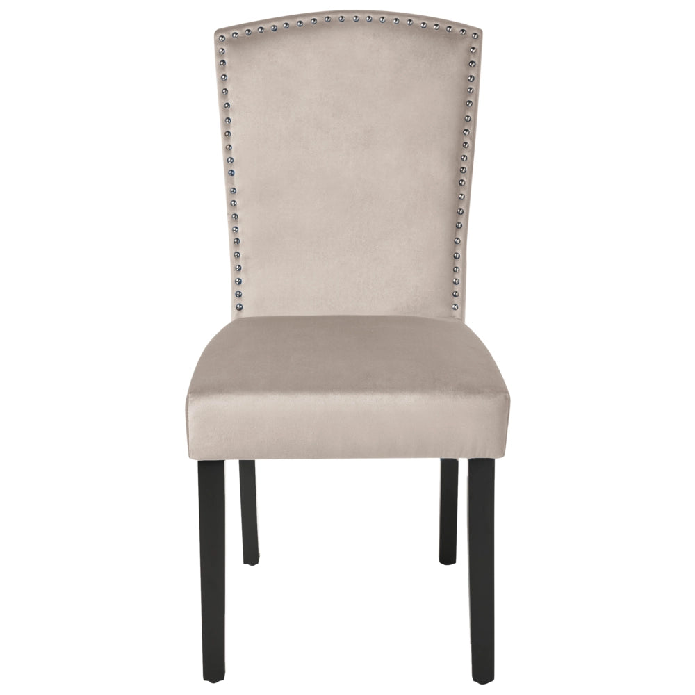 Set di 2 sedie da pranzo in velluto grigio con schienale alto design retrò con finiture in argento a forma di chiodo