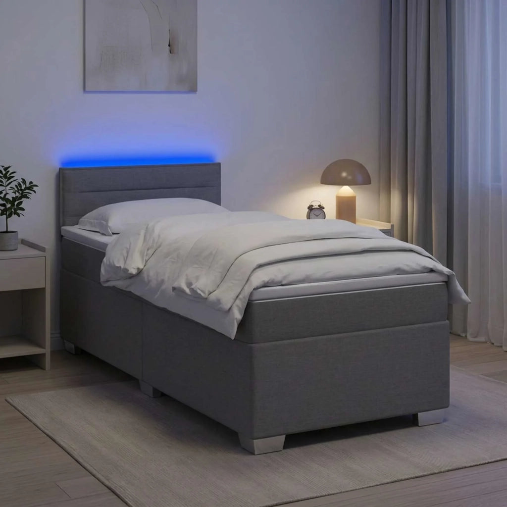 Letto con Box Spring, Materasso e LED Grigio Chiaro 90 x 200 cm 3451847
