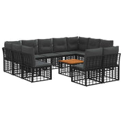 Set di divani da esterno 12 pcs Nero e Grigio scuro Poliestere