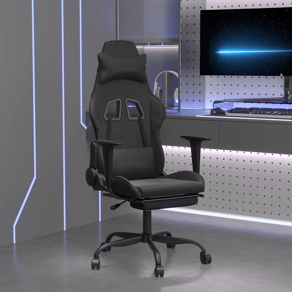 Sedia da Gaming con Massaggio e Poggiapiedi Nera in Similpelle cod mxl 58634