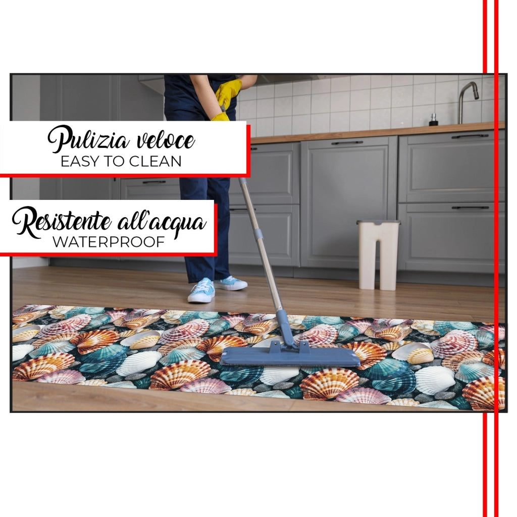 Tappeto Cucina Pvc 51x450 cm Morbido Passatoia Antimacchia Gomma Antiscivolo Flessibile Conchiglie